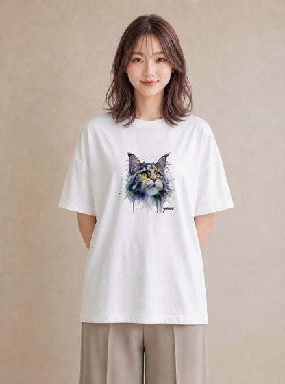 Tシャツ レディース ぶち猫 猫 ねこ イラスト シンプル ビーチ デイリーウェア 白T YMAZO