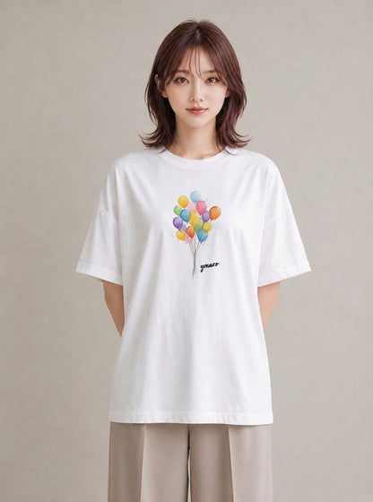 グラフィックTシャツ レディース 紙風船 和紙 ナチュラル アンティーク イラスト ユニーク 敬老の日 ホワイトデー 白T YMAZO