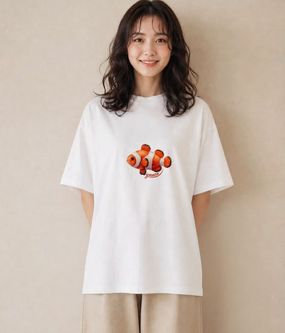 デザインTシャツ レディース 熱帯魚 海の生き物 海 イラスト モード 秋コーデ おしゃれギフト 白T YMAZO