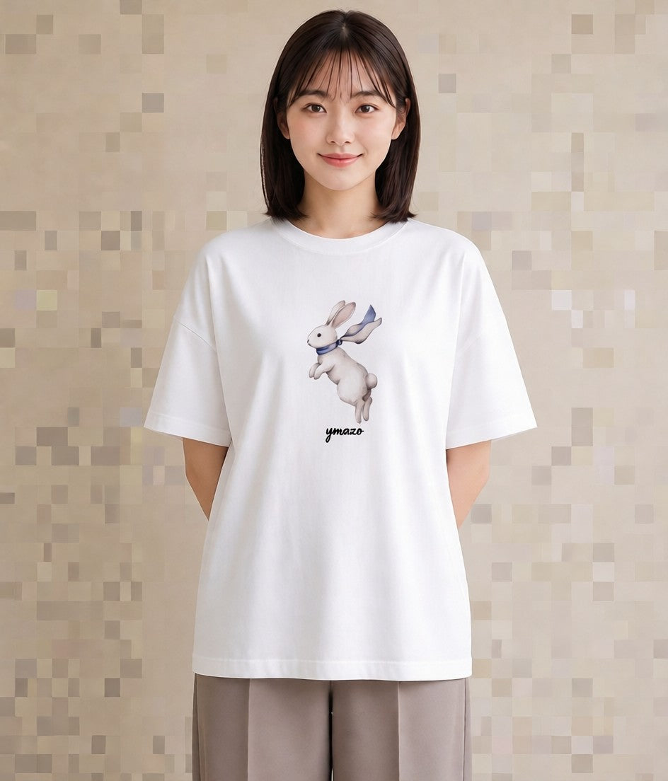 プリントTシャツ レディース うさぎ ウサギ ラビット ペット 動物 イラスト 上品 部屋着 女性向けギフト 白T YMAZO