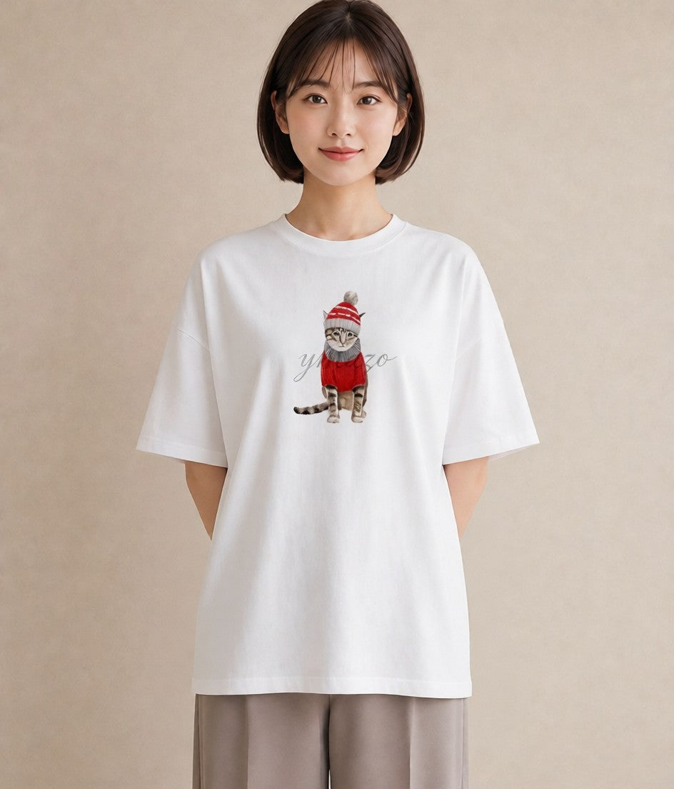 半袖Tシャツ レディース アメリカンショートヘア 猫 ねこ イラスト きれいめカジュアル 女性 旅行用 白T YMAZO