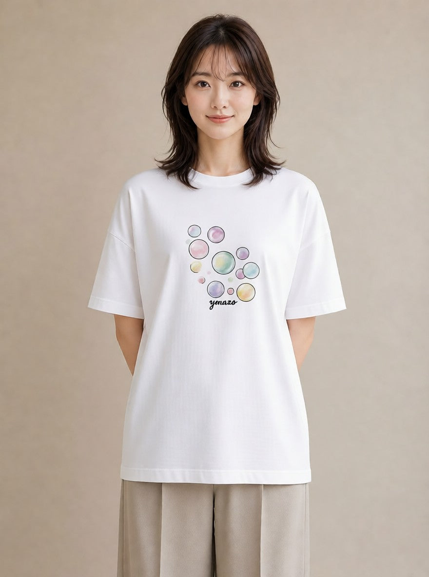 デザインTシャツ レディース 紙風船 和紙 ナチュラル アンティーク イラスト お洒落 ラフ レイヤード 白T YMAZO