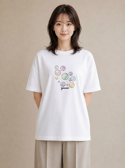 デザインTシャツ レディース 紙風船 和紙 ナチュラル アンティーク イラスト お洒落 ラフ レイヤード 白T YMAZO