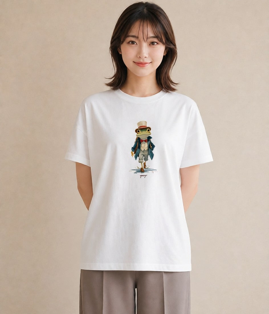 デザインTシャツ レディース カエル ペット 動物 イラスト ゆるコーデ 20代 カジュアルコーデ 白T YMAZO