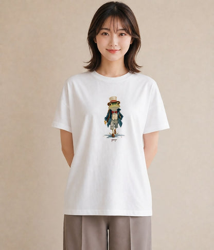デザインTシャツ レディース カエル ペット 動物 イラスト ゆるコーデ 20代 カジュアルコーデ 白T YMAZO