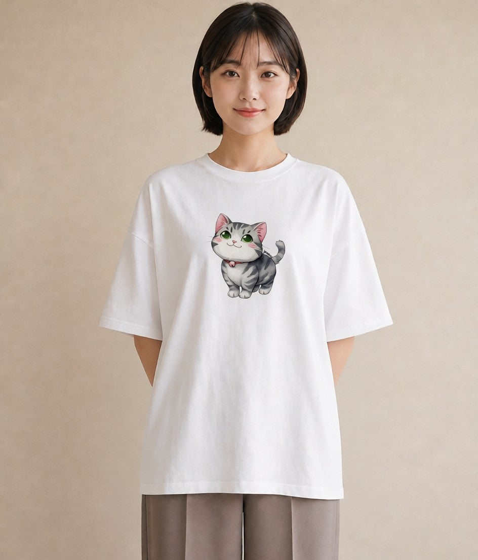 グラフィックTシャツ レディース 愛猫 猫 ねこ イラスト ポップ ラフ レイヤード 白T YMAZO