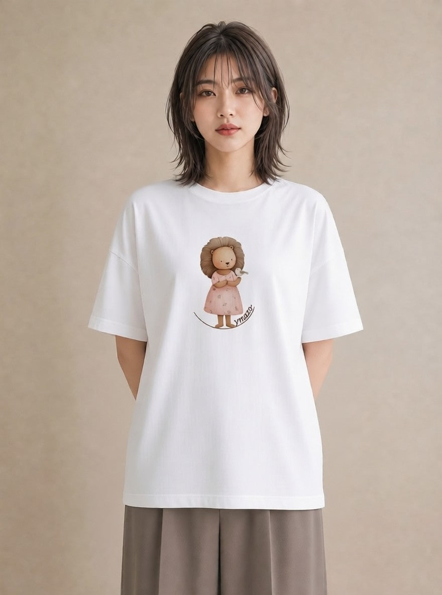 グラフィックTシャツ レディース ライオン 動物 アニマル イラスト ラフカジュアル 散歩 お出かけ 白T YMAZO