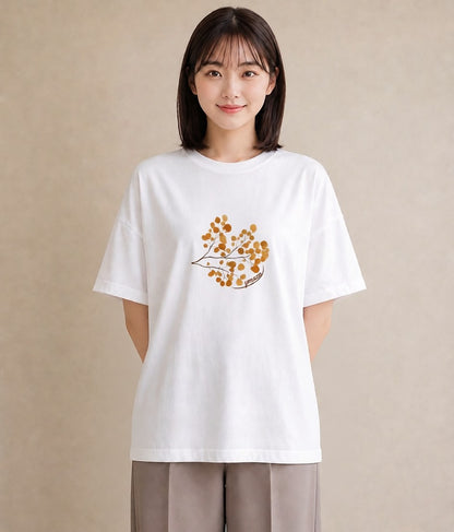 グラフィックTシャツ レディース 落ち葉 植物 ボタニカル イラスト 韓国風 レイヤード 友達ギフト 白T YMAZO
