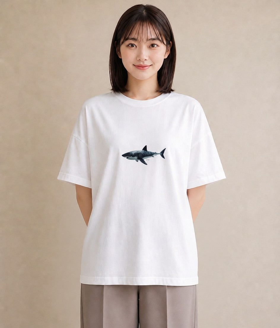 プリントTシャツ レディース サメ 海の生き物 海 イラスト フェミニン 秋コーデ おしゃれギフト 白T YMAZO