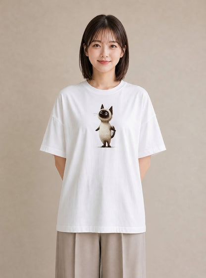 グラフィックTシャツ レディース シャム柄 猫 ねこ イラスト 旅行 母娘コーデ 白T YMAZO