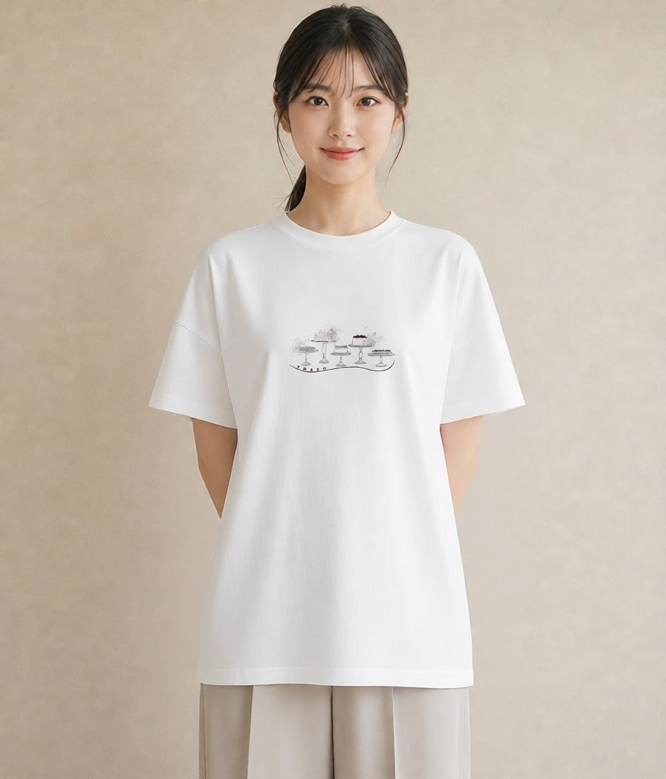 Tシャツ レディース スイーツ お菓子 デザート イラスト ラフ 誕生日プレゼント 綿100 白T YMAZO