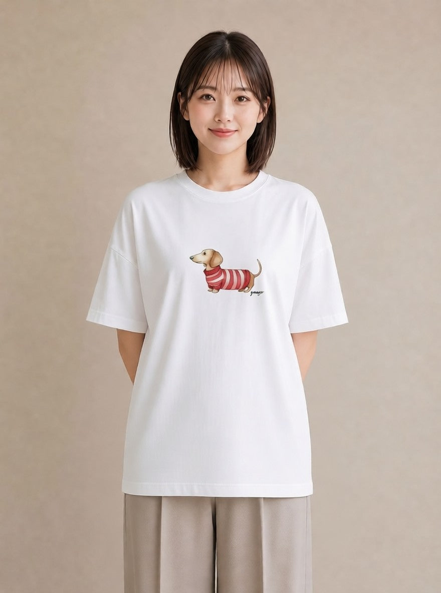 Tシャツ レディース ミニチュアダックスフンド 犬 いぬ イラスト ミニマル 姉妹 送別ギフト 白T YMAZO