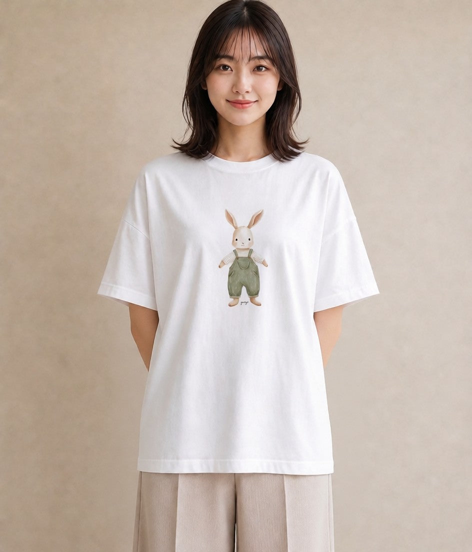 グラフィックTシャツ レディース うさぎ ウサギ ラビット ペット 動物 イラスト フェミニン 在宅 公園 白T YMAZO
