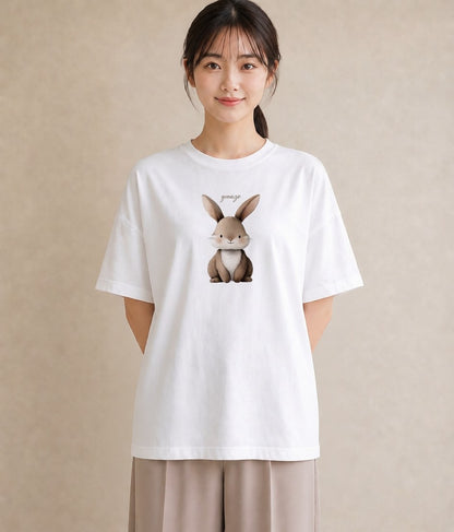Tシャツ レディース ライオンラビット ペット 動物 イラスト ボタニカル 自分用 ルームウェア 白T YMAZO
