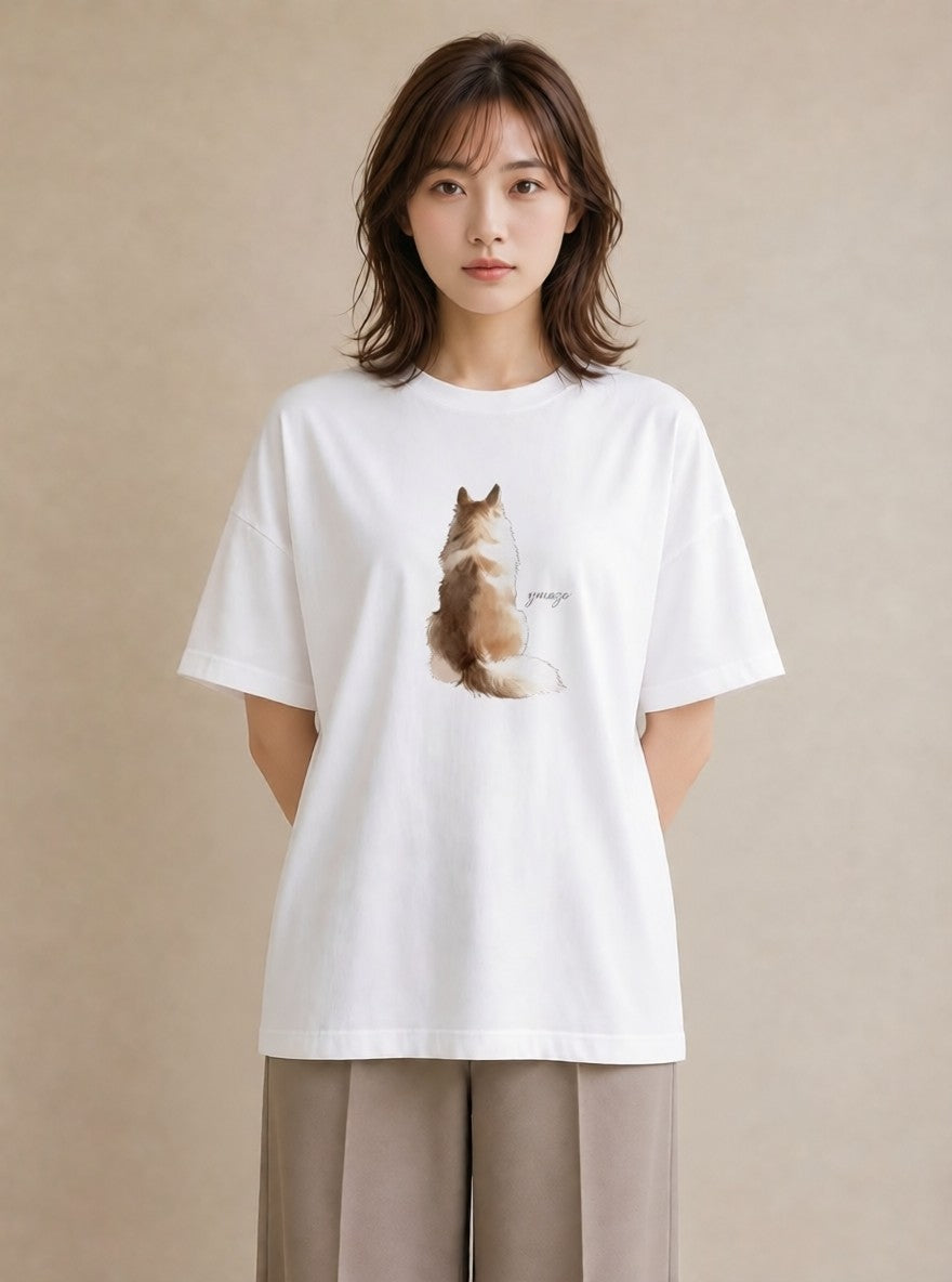 グラフィックTシャツ レディース 保護犬 犬 いぬ イラスト ラフ カジュアルコーデ 買い物 白T YMAZO