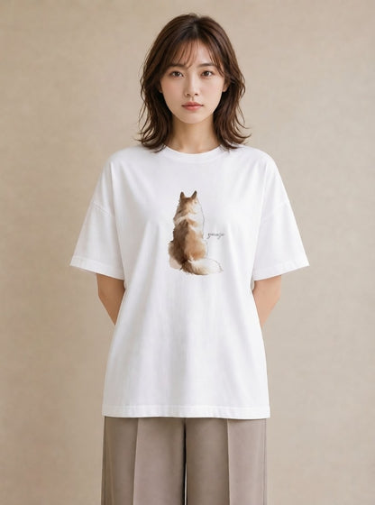グラフィックTシャツ レディース 保護犬 犬 いぬ イラスト ラフ カジュアルコーデ 買い物 白T YMAZO