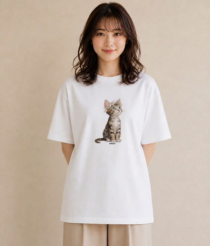 プリントTシャツ レディース 愛猫 猫 ねこ イラスト カジュアル 通勤 在宅 白T YMAZO