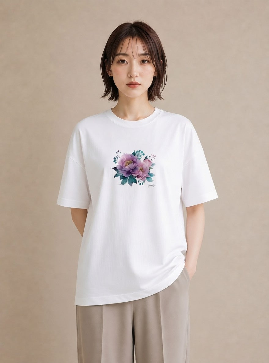 グラフィックTシャツ レディース スミレ 花 花柄 イラスト 淡色 部屋着 女性向けギフト 白T