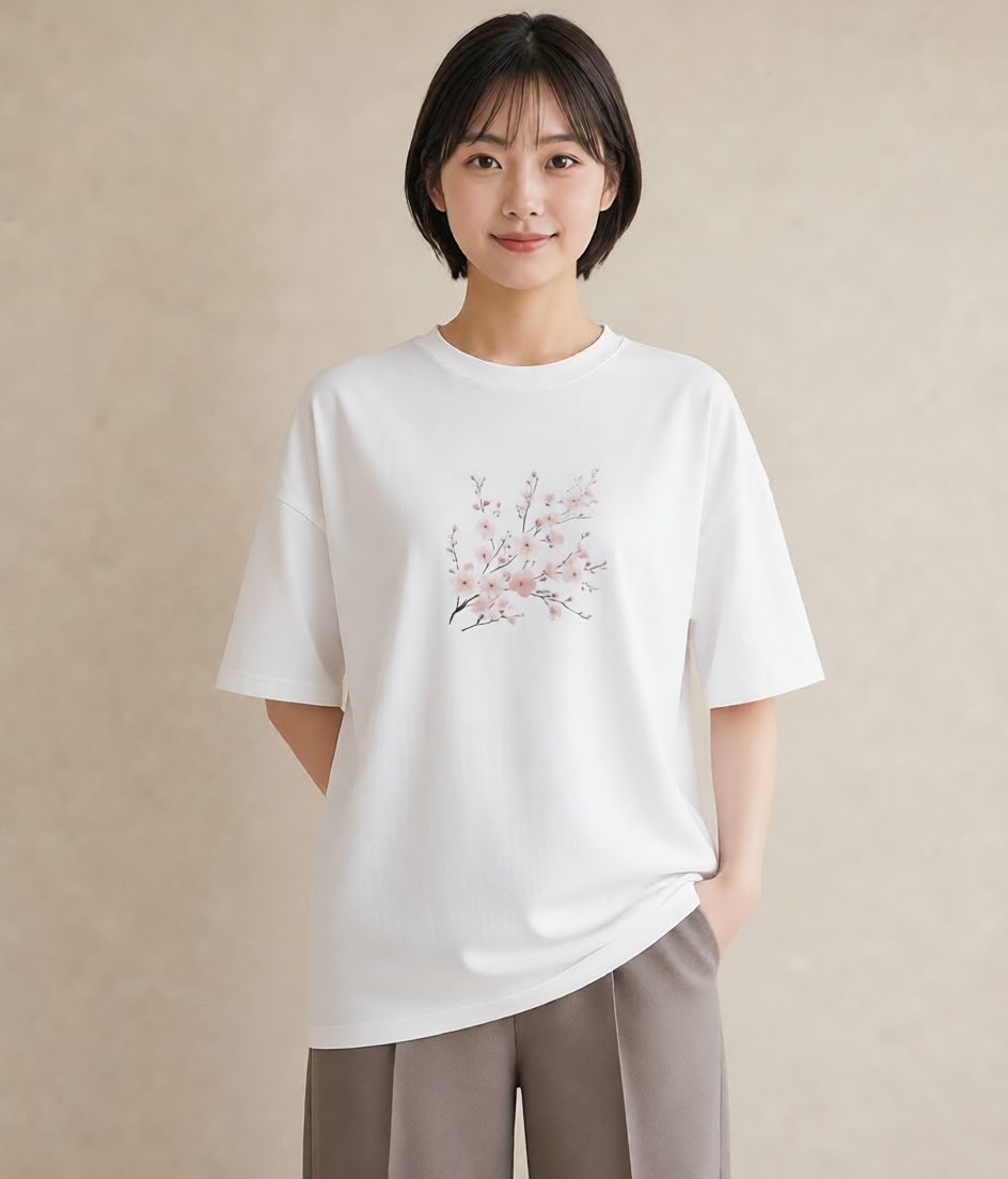 グラフィックTシャツ レディース さくら 桜 サクラ 花 花柄 イラスト 旅行コーデ 買い物 夏コーデ 白T YMAZO
