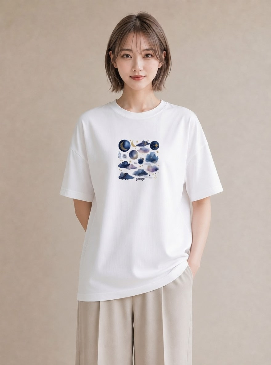 プリントTシャツ レディース 蠍座 星空 宇宙 イラスト お洒落 通勤 在宅 白T YMAZO