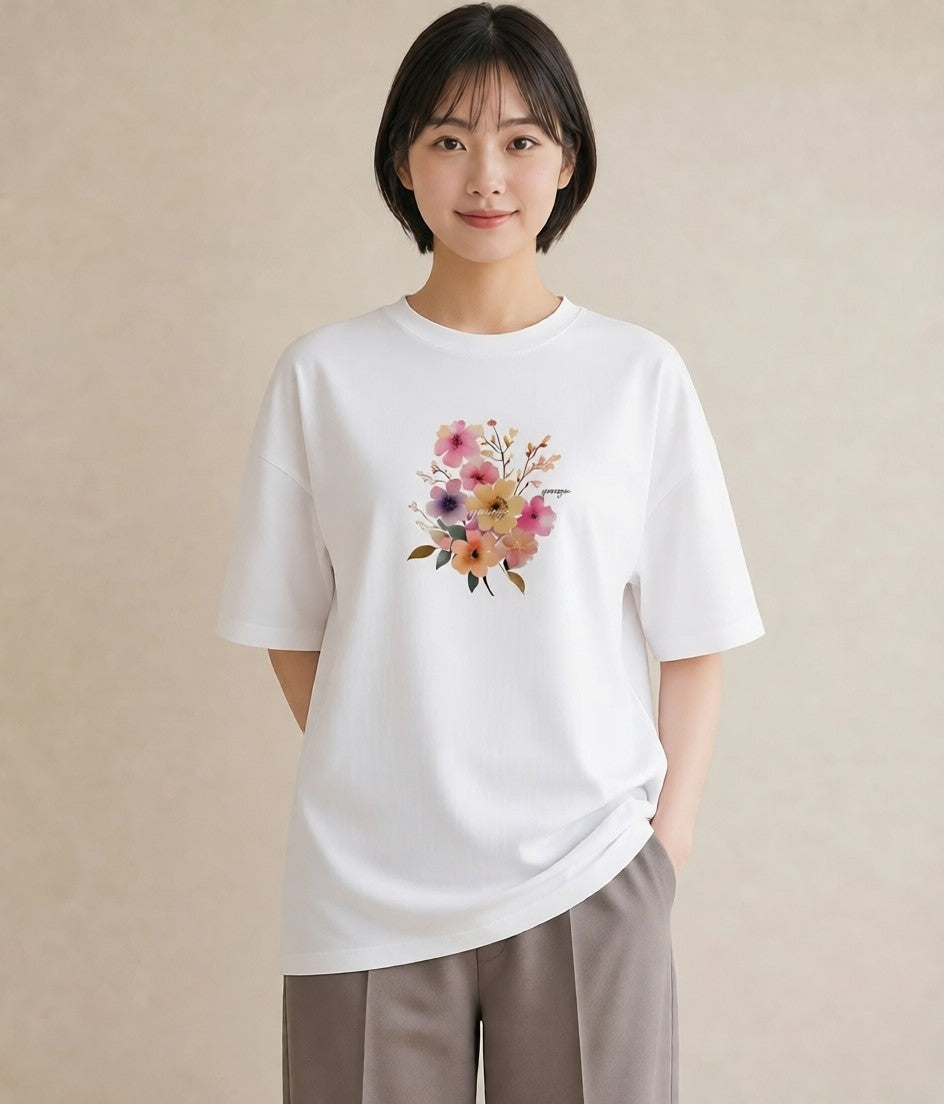 半袖Tシャツ レディース 花 花柄 イラスト 個性的 姉妹 送別ギフト 白T YMAZO
