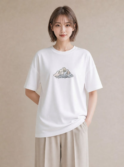 半袖Tシャツ レディース 紙風船 和紙 ナチュラル アンティーク イラスト 手描き風 社会人 女性 白T YMAZO