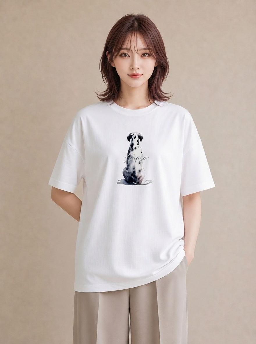 半袖Tシャツ レディース ダルメシアン 犬 いぬ イラスト ゆるコーデ 友達ギフト 部屋着 白T YMAZO