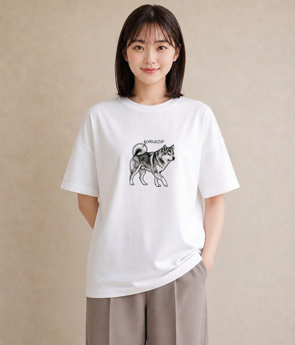 グラフィックTシャツ レディース 秋田犬 犬 いぬ イラスト モード 春コーデ 姉妹 白T YMAZO