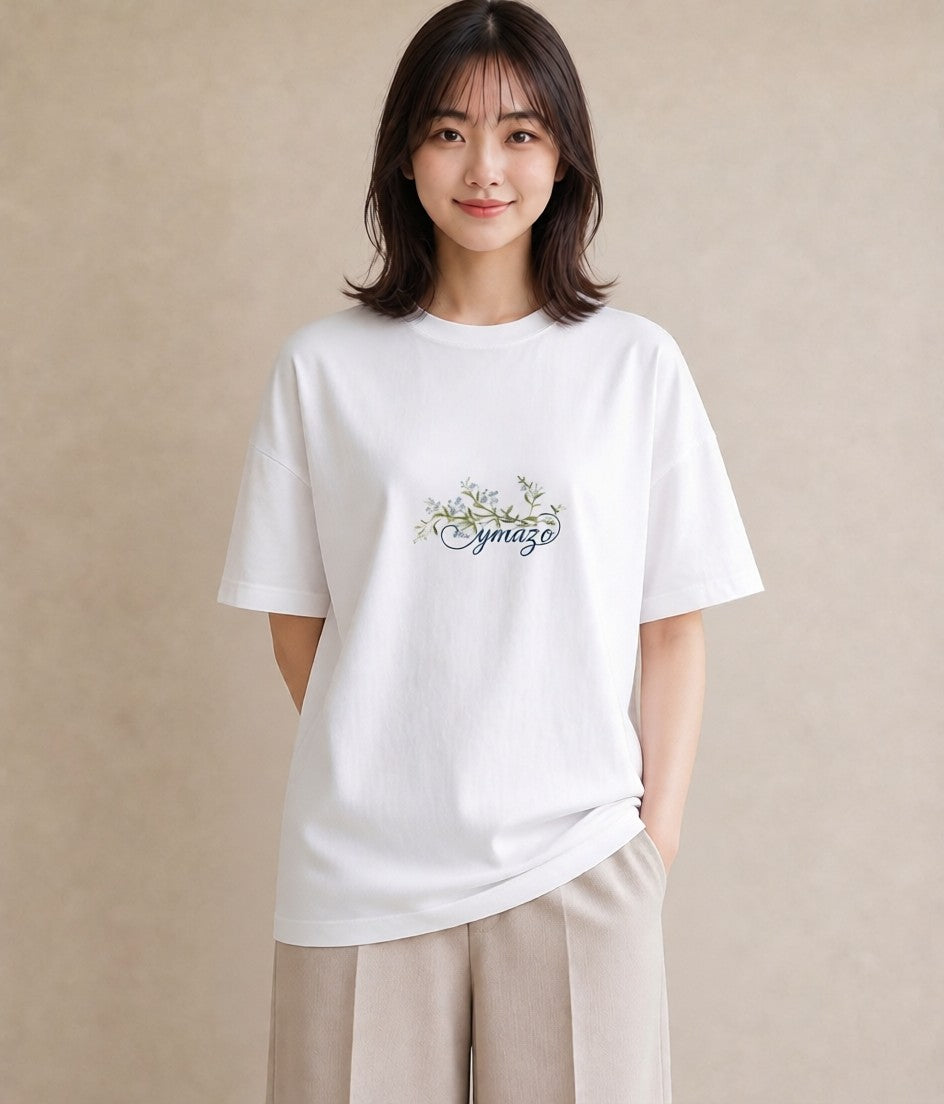 半袖Tシャツ レディース つる 植物 ボタニカル イラスト ミニマル 綿100 デート 白T YMAZO