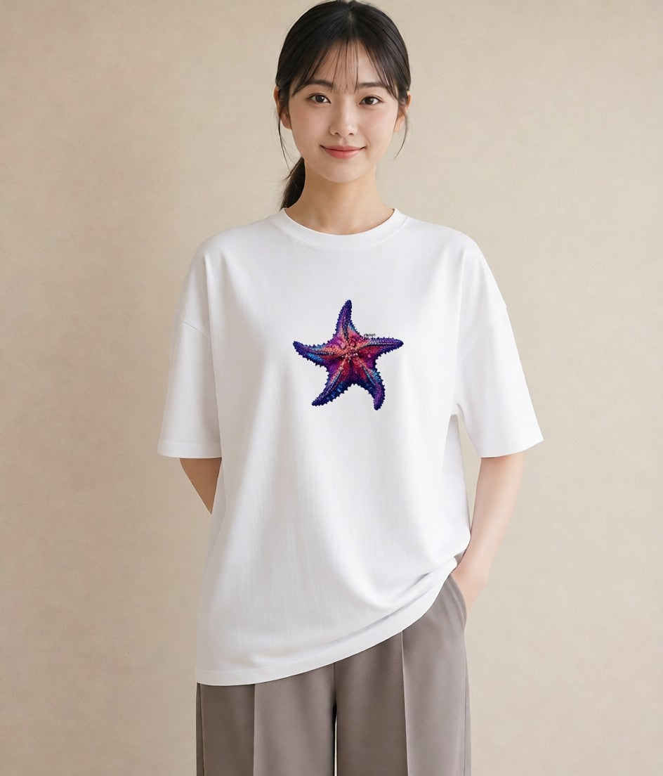 Tシャツ レディース ヒトデ 海の生き物 海 イラスト きれいめ カジュアルコーデ 買い物 白T YMAZO
