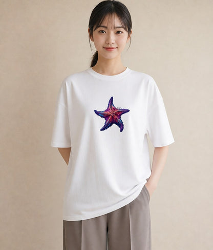 Tシャツ レディース ヒトデ 海の生き物 海 イラスト きれいめ カジュアルコーデ 買い物 白T YMAZO
