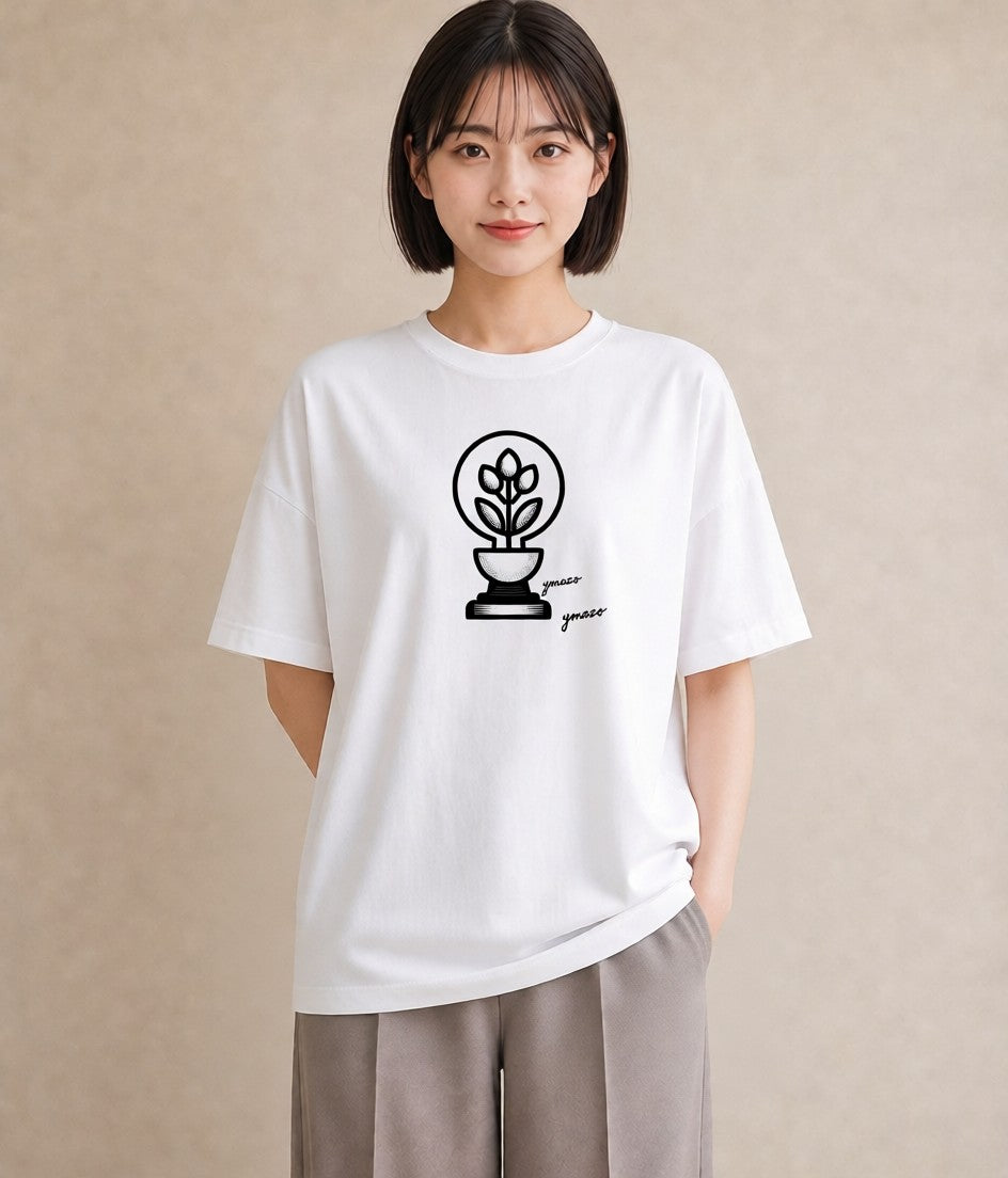 半袖Tシャツ レディース 観葉植物 ボタニカル 植物 イラスト ミニマル レイヤード 友達ギフト 白T YMAZO
