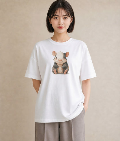 半袖Tシャツ レディース ゴールデンハムスター ペット 動物 イラスト レトロ ルームウェア ギフト 白T YMAZO