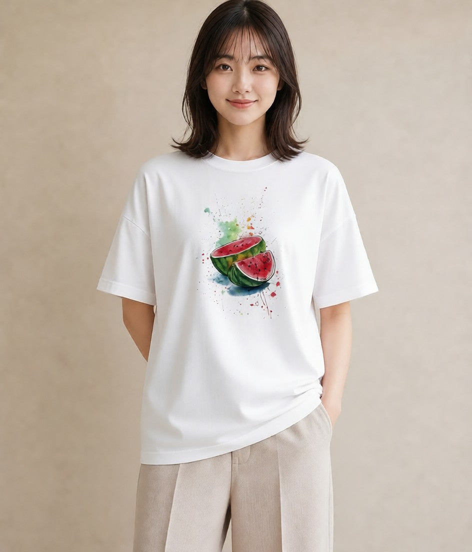 デザインTシャツ レディース すいか 食べ物 フード イラスト 個性的 旅行 母娘コーデ 白T YMAZO