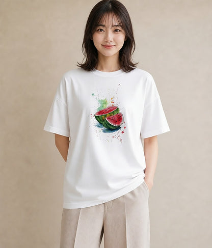 デザインTシャツ レディース すいか 食べ物 フード イラスト 個性的 旅行 母娘コーデ 白T YMAZO