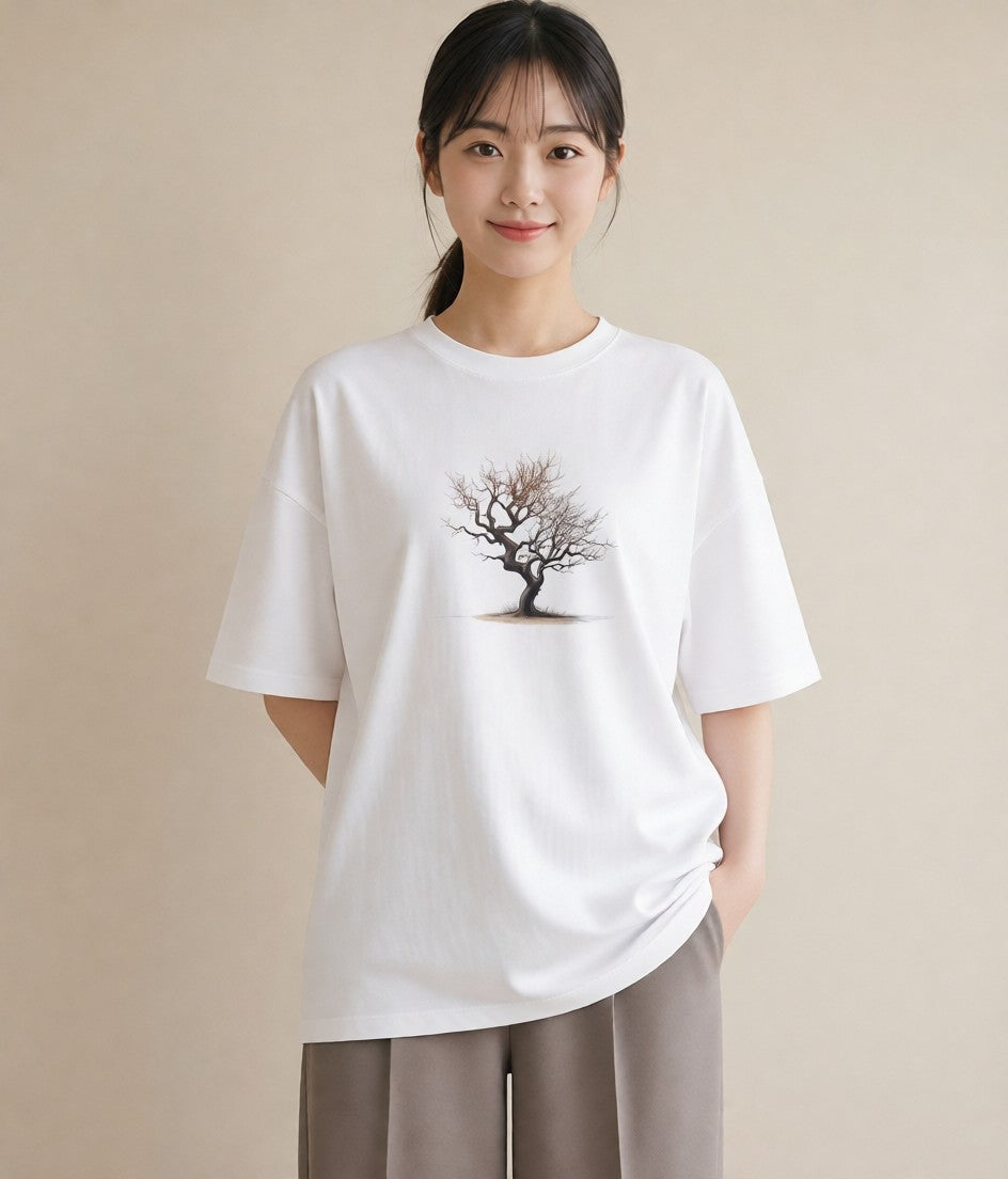 Tシャツ レディース 青の水彩 風景 ブルー ナチュラル アンティーク イラスト シンプル カフェ服 クリスマス 白T YMAZO