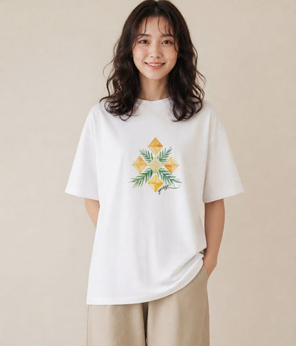 Tシャツ レディース 雪の結晶 星空 宇宙 イラスト ポップ カフェ巡り 女子会 白T YMAZO