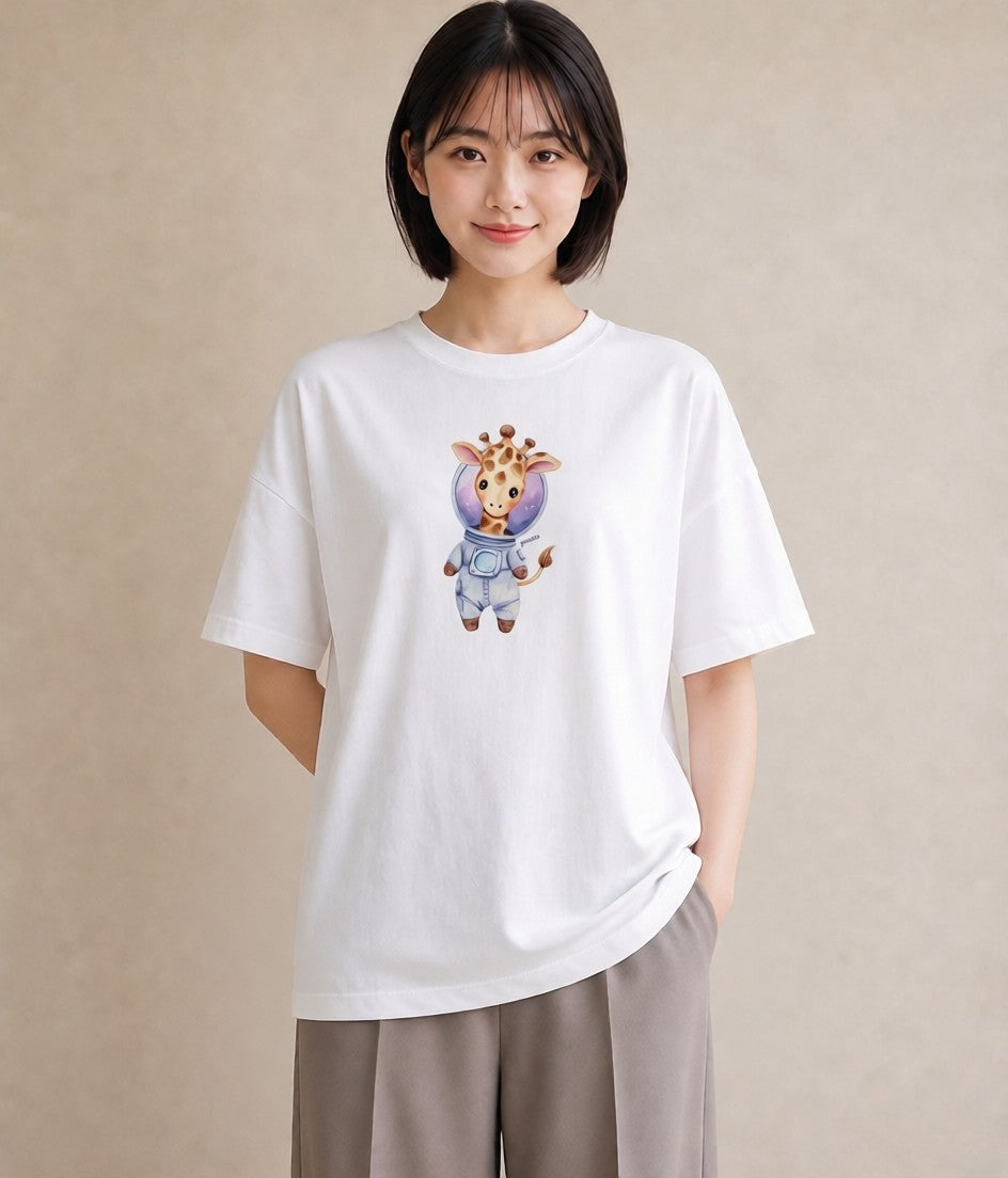 半袖Tシャツ レディース ロケット 星空 宇宙 イラスト 普段使い カジュアルコーデ 買い物 白T YMAZO