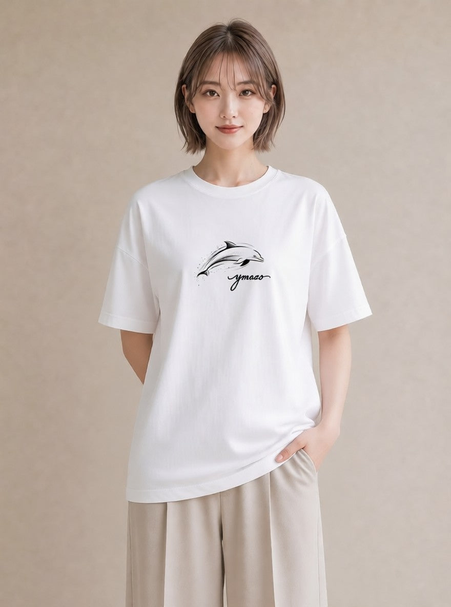 プリントTシャツ レディース イルカ 海の生き物 海 イラスト ヴィンテージ風 おしゃれギフト 社会人 白T YMAZO