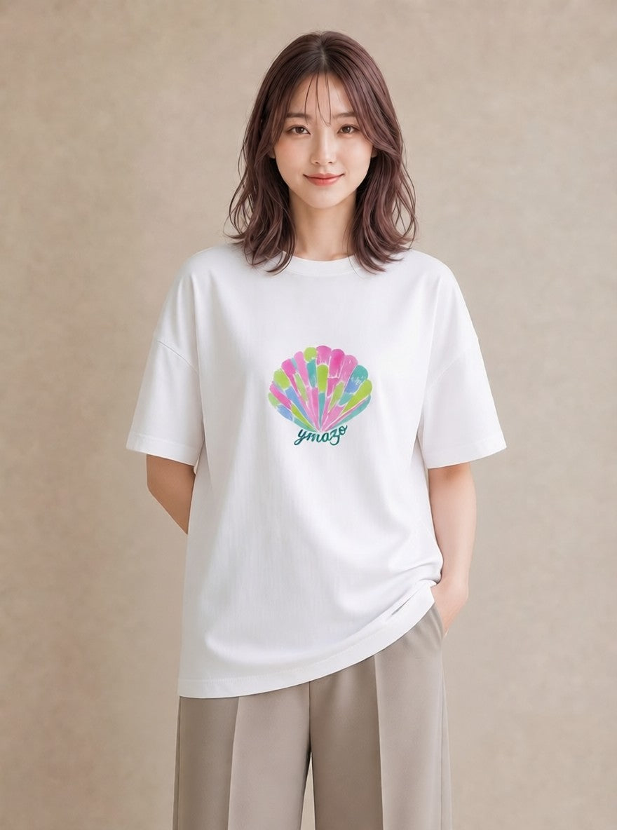 Tシャツ レディース 貝 海の生き物 海 イラスト カジュアル お出かけ 普段着 白T YMAZO