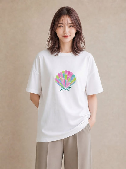 Tシャツ レディース 貝 海の生き物 海 イラスト カジュアル お出かけ 普段着 白T YMAZO