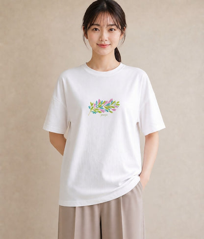 グラフィックTシャツ レディース シダ 植物 ボタニカル イラスト 個性的 デート 帰省 白T YMAZO