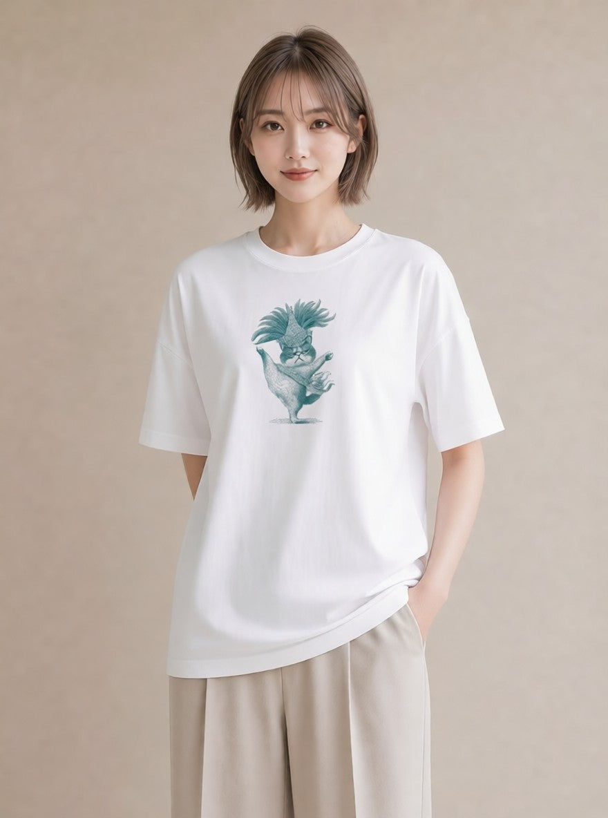 デザインTシャツ レディース エキゾチックショートヘア 猫 ねこ イラスト ポップ 送別ギフト 通勤 白T YMAZO