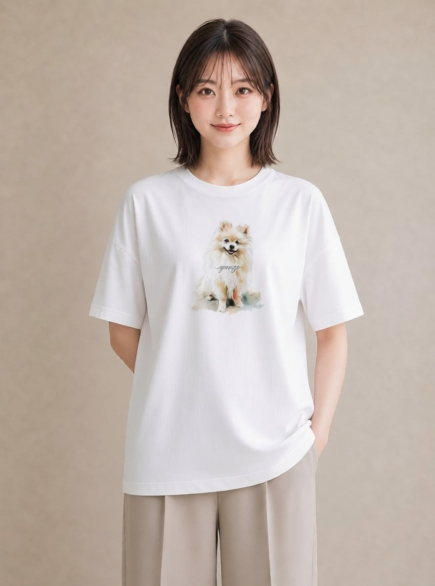 プリントTシャツ レディース いぬ 犬 ワンコ イラスト きれいめカジュアル 友達ギフト 部屋着 白T YMAZO