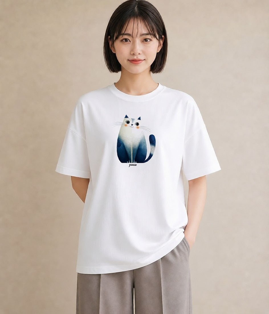 グラフィックTシャツ レディース スコティッシュフォールド 猫 ねこ イラスト ボタニカル 綿100 デート 白T YMAZO