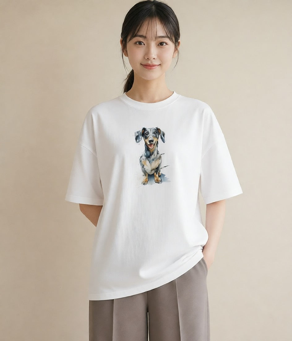 半袖Tシャツ レディース ミックス犬 犬 いぬ イラスト 手描き風 ルームウェア ギフト 白T YMAZO