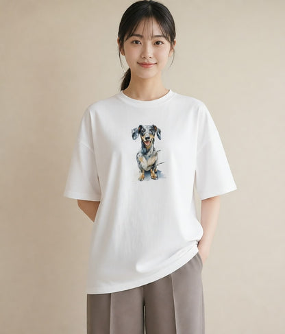 半袖Tシャツ レディース ミックス犬 犬 いぬ イラスト 手描き風 ルームウェア ギフト 白T YMAZO