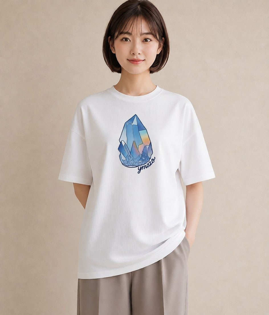 プリントTシャツ レディース オーロラ 星空 宇宙 イラスト ボタニカル 通勤 在宅 白T YMAZO
