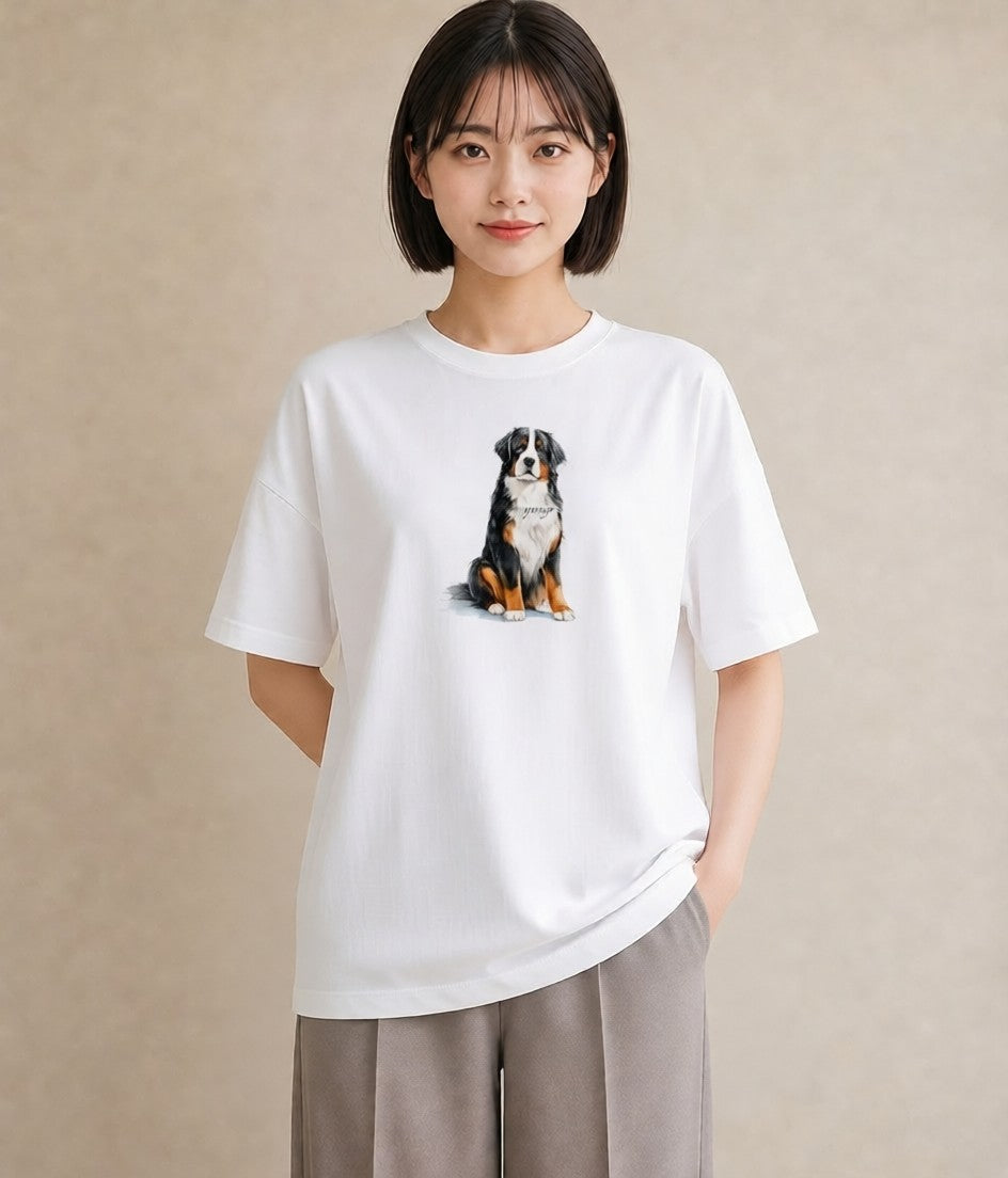 半袖Tシャツ レディース バーニーズマウンテンドッグ 犬 いぬ イラスト ゆるかわ ビーチ デイリーウェア 白T YMAZO
