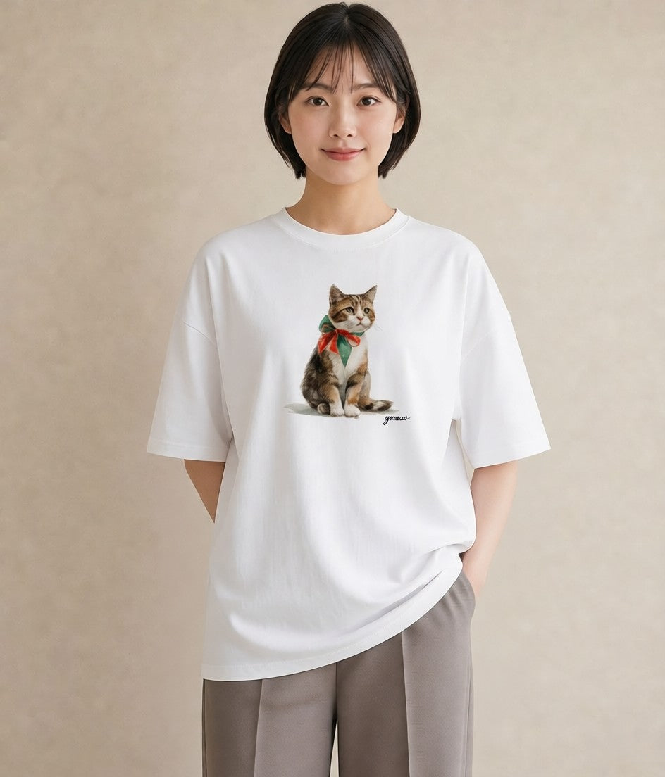 デザインTシャツ レディース キジトラ 猫 ねこ イラスト ミニマル おしゃれギフト 社会人 白T YMAZO